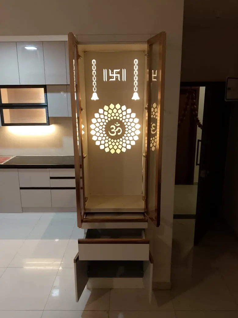 Backlit Puja Unit — residential interior by Nook & Kove, Bengaluru